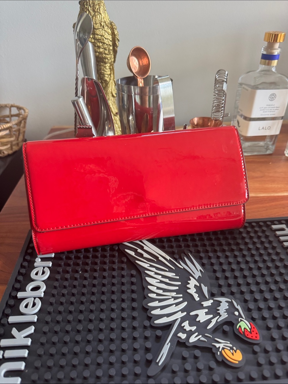GORGEOUS CHERRY RED PATENT LEATHER Aldo Foldover Clutch